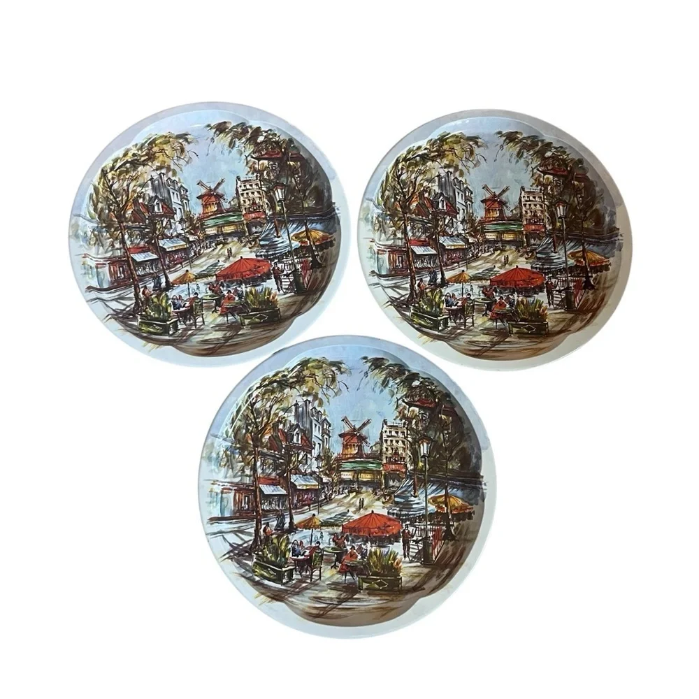 THREE Unused Daher 1971 Decorated Tray Moulin Rouge Paris France Made In England